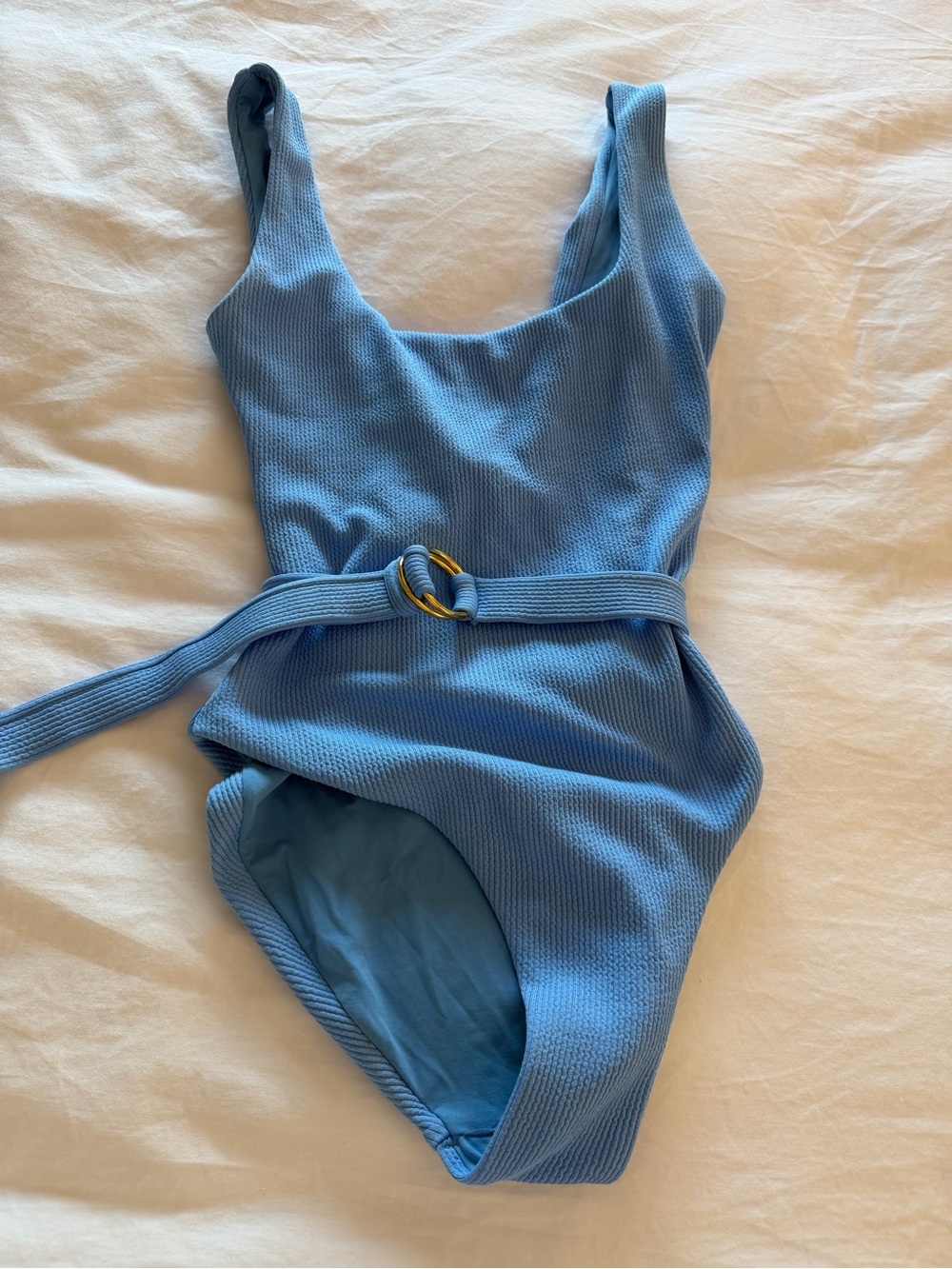 Melissa Odabash Light Blue Textured One-Piece Swimsuit with Belt